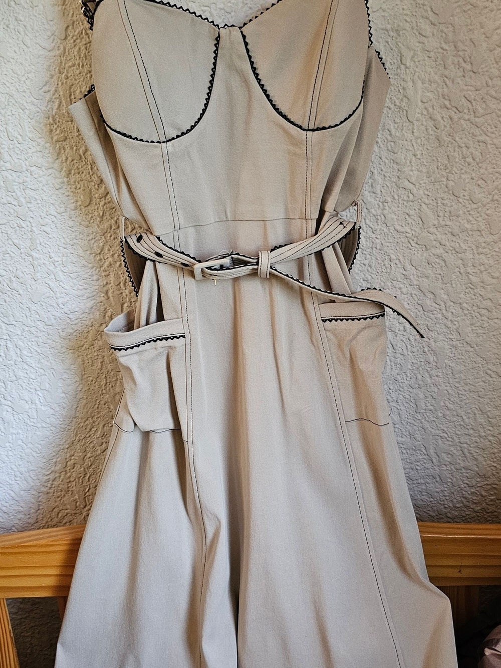 Beige Belted Fit-and-Flare Dress